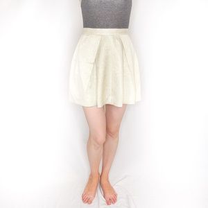 RACHEL ZOE Gold Metallic Waffle Pleated Mini Skirt